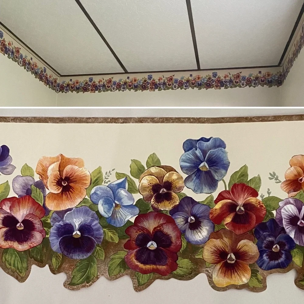 Pansy Garden Wallpaper Border by Brewster Home Fashions 15 feet x 6.25”